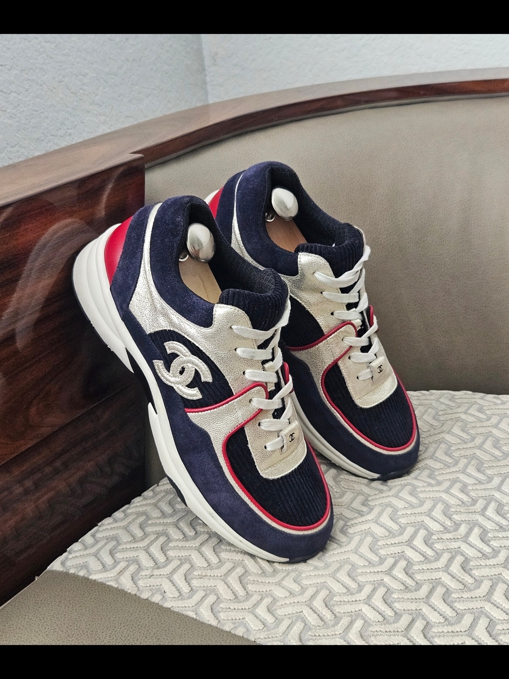 Chanel Navy, White & Red Men's Runner Sneakers